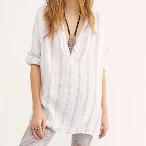 Free People X CP Shades Striped Linen V Neck Top